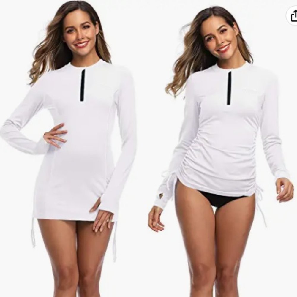 Women's Long Sleeve UV Sun Protection Side Adjustable Size LG, White